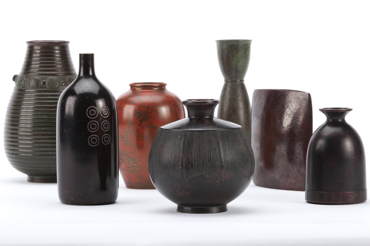 Mid-Century Modern Collection of 20th Century Bronze Modernist Japanese Vases For Sale