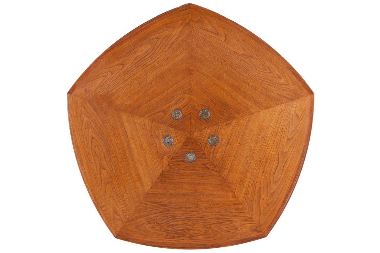 Edward Wormley for Dunbar five sided walnut coffee table (# 5625 N) from the Janus Collection. With Natzler volcanic tiles. Table has been refinished. Signed.