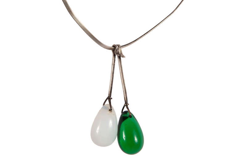 Swedish Torun Bulow-Hube Opalescent And Chrysoprase Drop Necklace