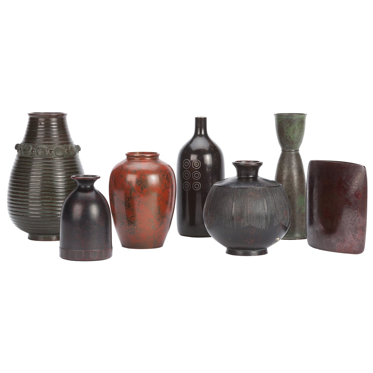 Collection of 20th Century Bronze Modernist Japanese Vases For Sale