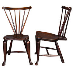 Rare Pair of Early George III Elm and Ash Windsor Side Chairs