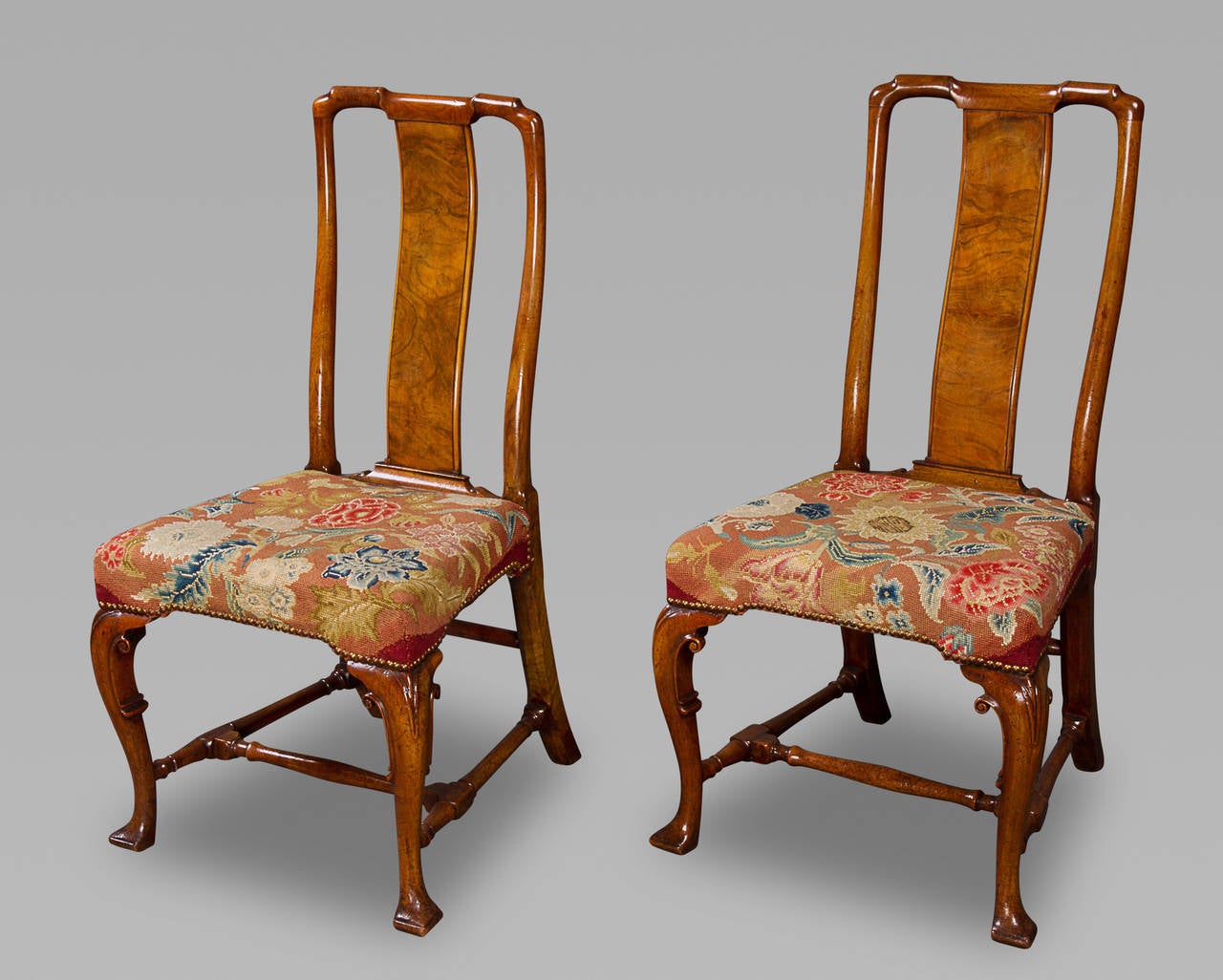 Very Fine Pair of George I Chinese Back Walnut Side Chairs