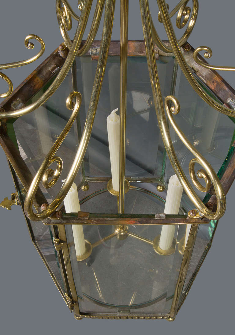 British A Good Regency Brass and Glass Hexagonal Hall Lantern