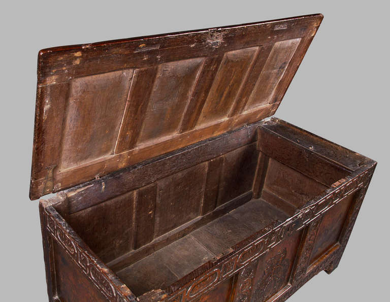 British Good Charles I Oak Marriage Chest For Sale