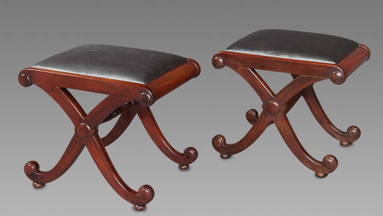 Pair of Gillows Design Mahogany X-Frame Stools