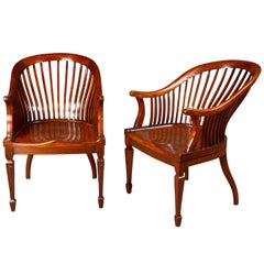 Vintage Good Pair of Edwardian Walnut Club Chairs