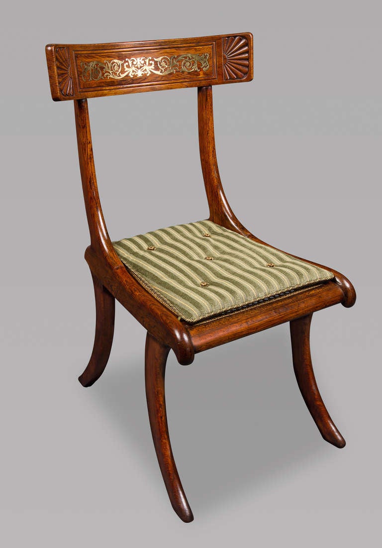 British Set of Four Regency Faux Rosewood Klismos Chairs after Thomas Hope For Sale