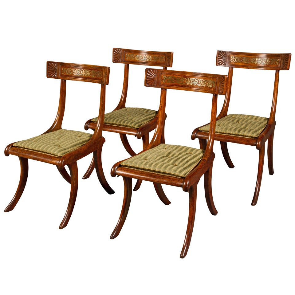 Set of Four Regency Faux Rosewood Klismos Chairs after Thomas Hope For Sale