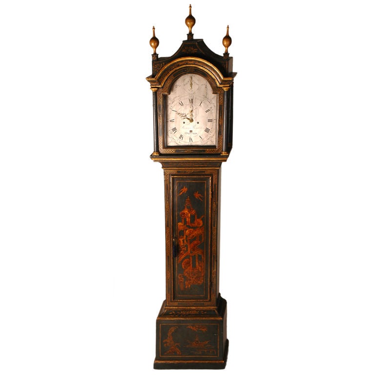 George III Blue Japanned Long Case Clock by Thomas Reynolds For Sale