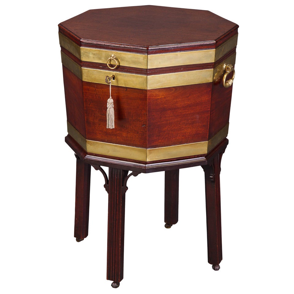 Fine 18th Century Mahogany and Brass Bound Octagonal Cellaret on Stand