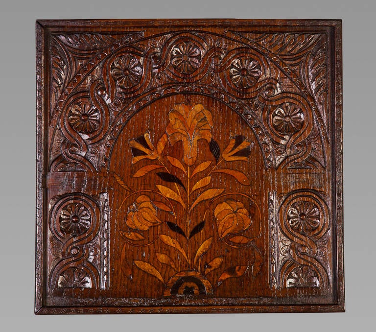 English Pair of 17th Century Oak and Marquetry Panels