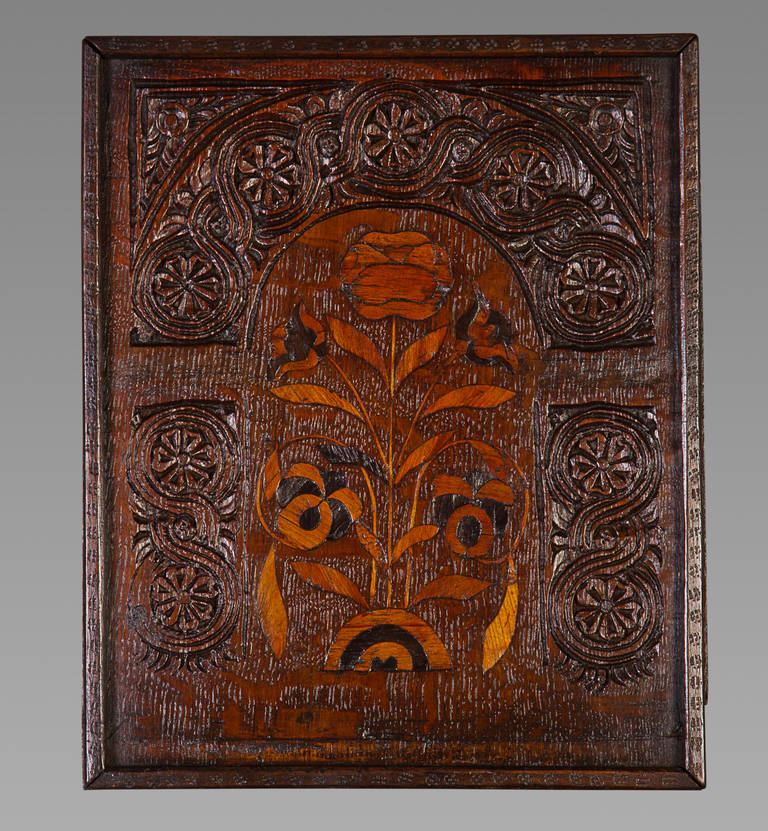 English Pair of 17th Century Oak and Marquetry Panels For Sale