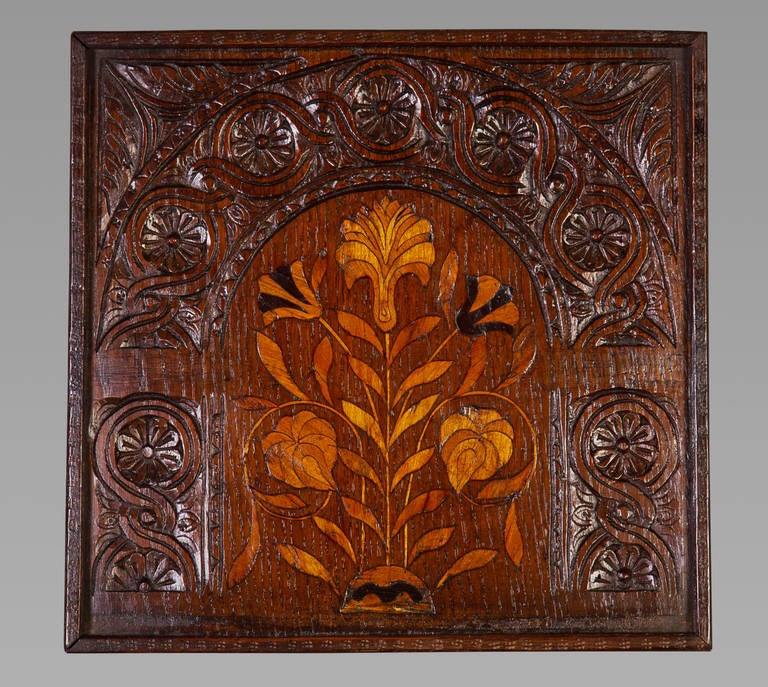 Pair of 17th Century Oak and Marquetry Panels In Excellent Condition In New York, NY