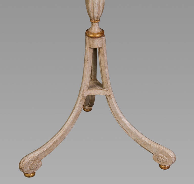 Beech Attractive Pair of Late 18th Century White Painted and Parcel-Gilt Candle Stands For Sale