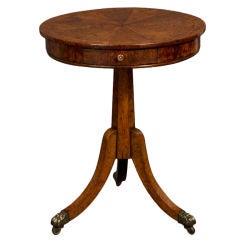 Antique Regency Period Burl Oak and Amboyna Circular Tripod Side Table