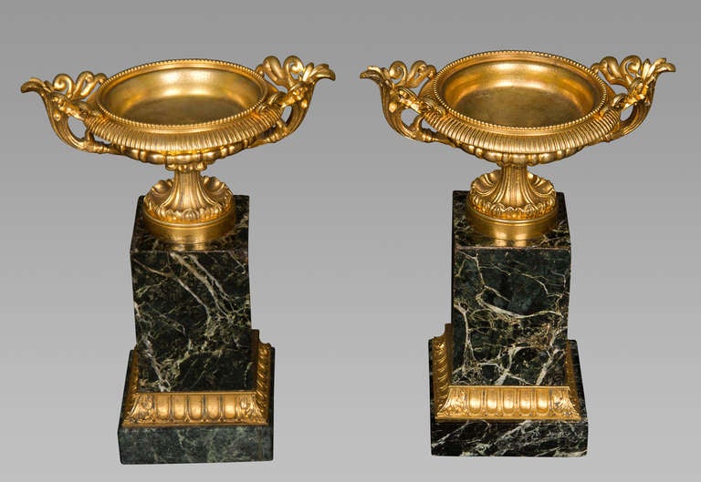Pair of Regency Period Ormolu and Marble Tazza