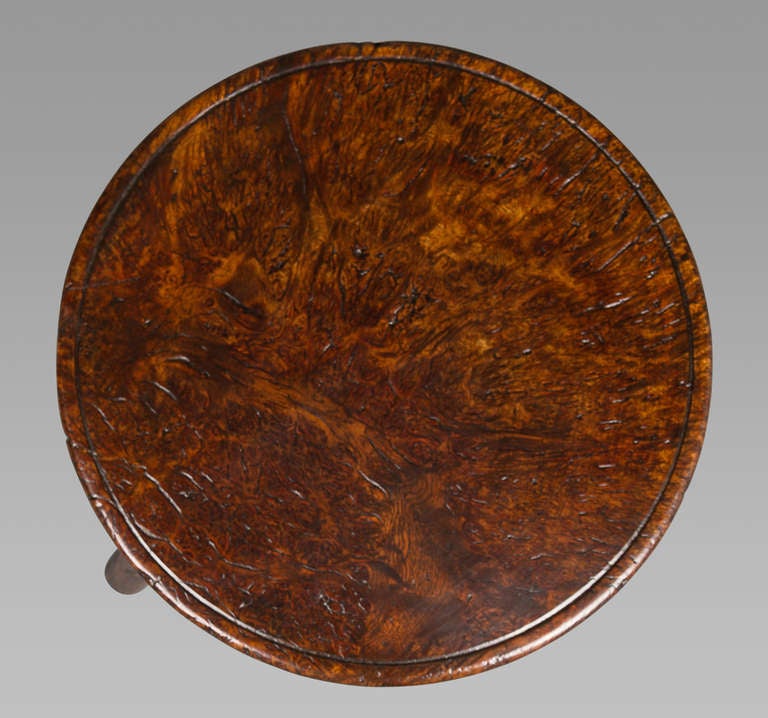 A very fine table with excellent figuring and patina, the top in inverted conical shape being both very heavy and retaining a dry untouched underside.