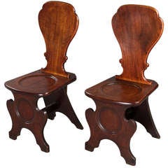 Pair of George III Mahogany Hall Chairs 1