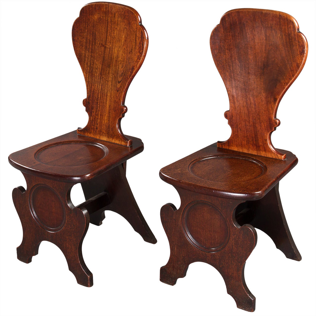 Pair of George III Mahogany Hall Chairs For Sale