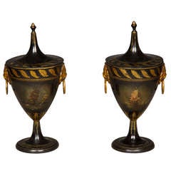 Good Pair of Regency Tole Work Chestnut Urns 2
