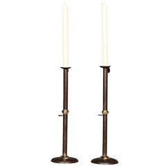 Pair George III Steel and Brass Candlesticks