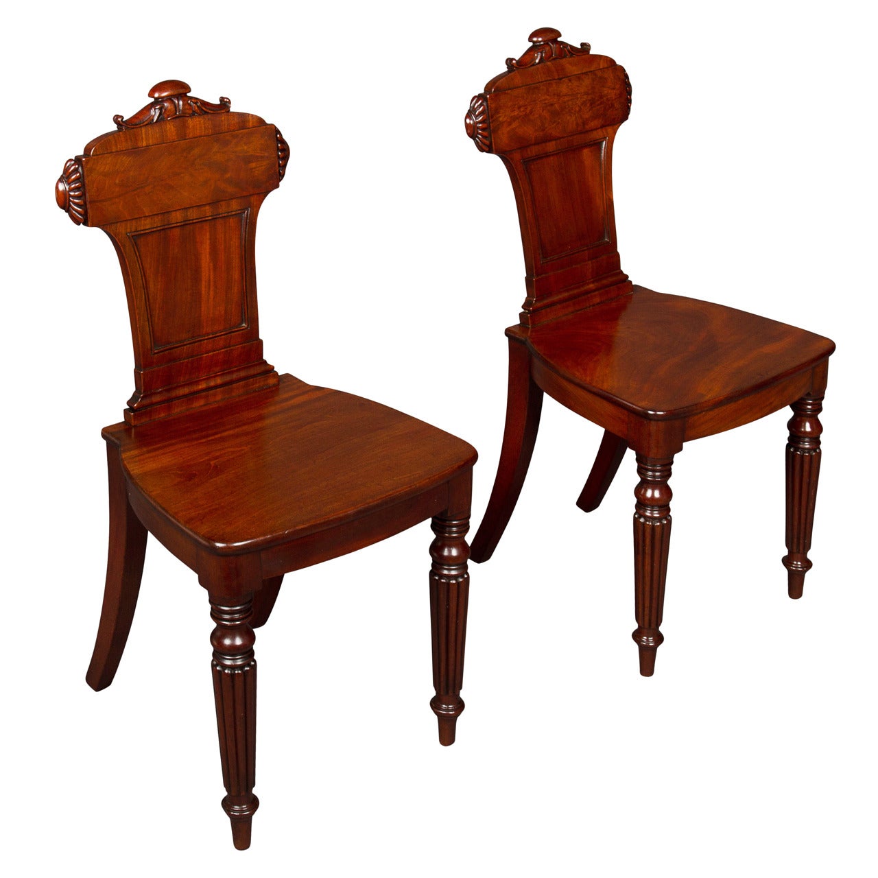 Good Pair of Regency Mahogany Hall Chairs For Sale