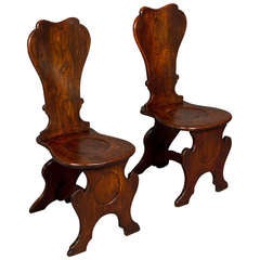 Good Pair of George III Elm Hall Chairs 2