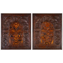 Pair of 17th Century Oak and Marquetry Panels