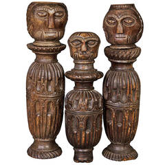 Folk Art, Set of Three 17th Century Painted and Carved Figural Fragments 11