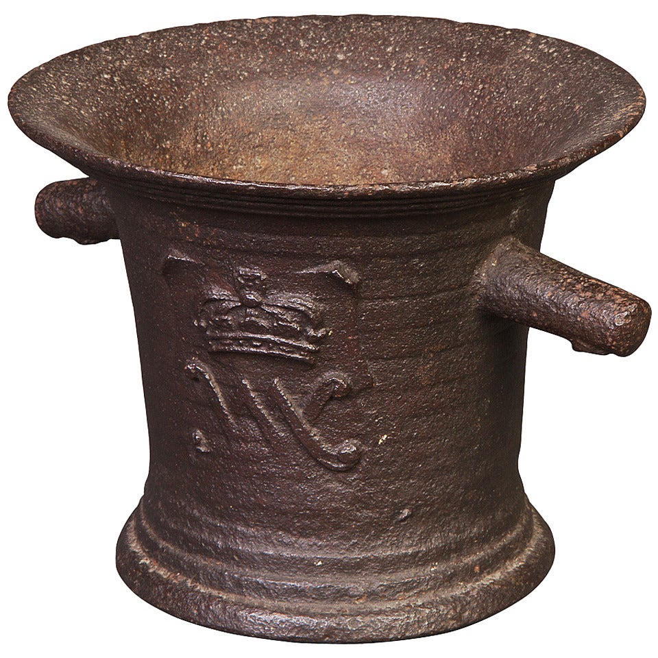 Fine and Large 17th Century Iron Mortar For Sale