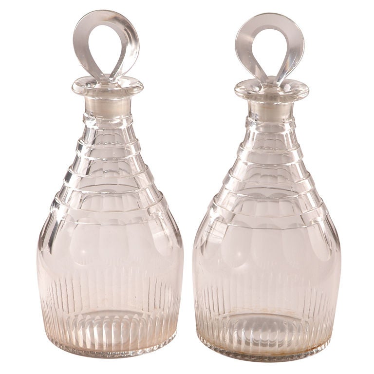 Fine Pair of George III Cut-Glass Decanters For Sale