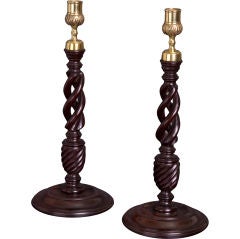 Fine Pair of George III Mahogany and Brass Candlesticks