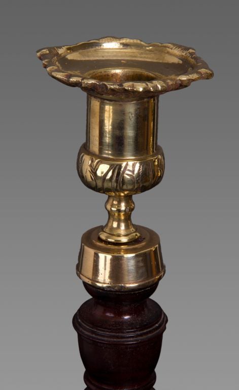Pair of George III Mahogany and Cast Brass Candlesticks In Good Condition For Sale In New York, NY