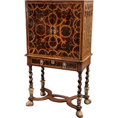 Charles II Lacewood Oyster Veneer, Walnut and Fruitwood Cabinet