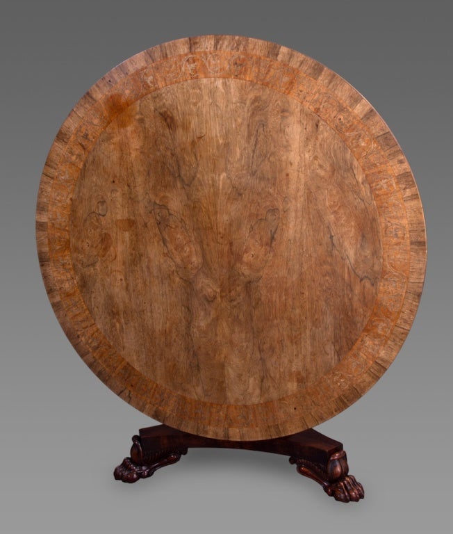 English Exceptional Regency Period Goncalo Alves and Marquetry Breakfast Table For Sale