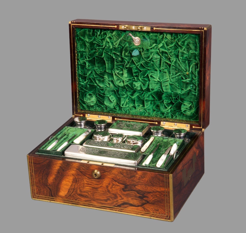 English A Fine William IV Brassbound Rosewood Traveling Toilet Box by D.
