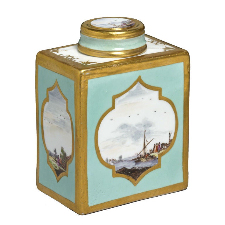 Meissen Robin's egg blue-ground rectangular Tea Caddy and Cover For Sale
