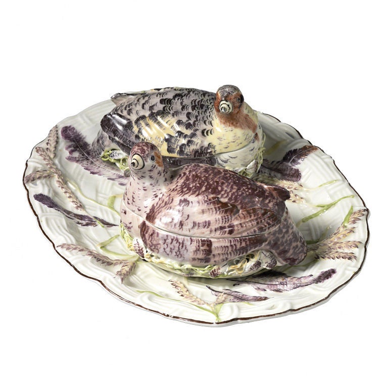 An Important Pair of Chelsea Partridge Tureens and Covers For Sale