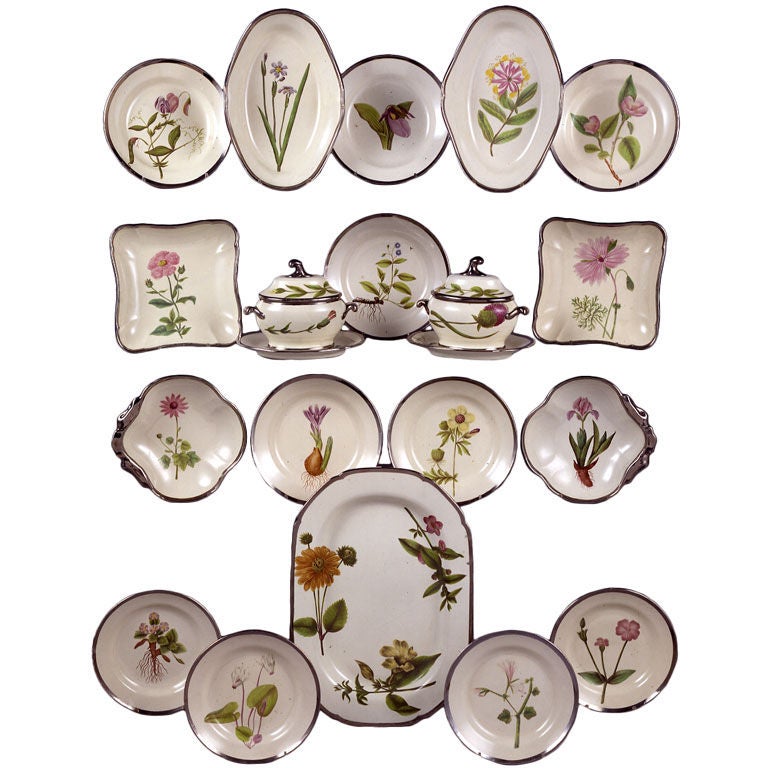 English Pearlware Botanical Dessert Service For Sale