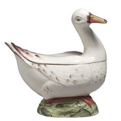 An amusing and rare Faience Goose tureen and cover