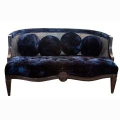 Vintage Charcoal Settee with Navy Blue Crushed Velvet