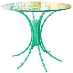 Vintage Hi Gloss Turquoise Iron Table with Glass Top