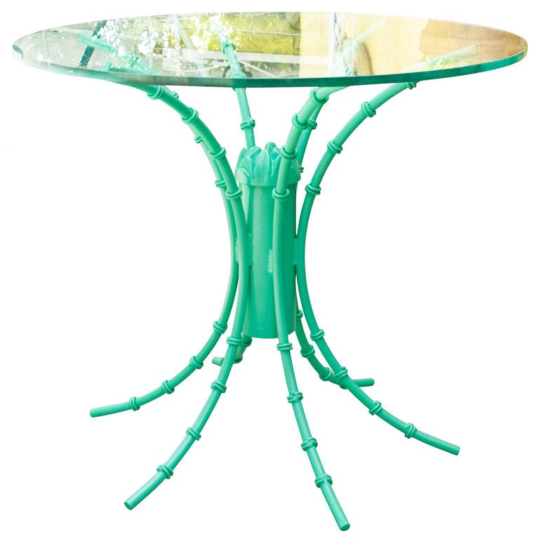 Hi Gloss Turquoise Iron Table with Glass Top For Sale