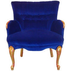 French Royal Blue Velvet Armchair