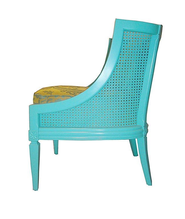 Turquoise Cane Louis XVI Style Slipper Chair