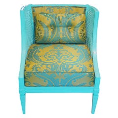 Turquoise Cane Louis XVI Style Slipper Chair