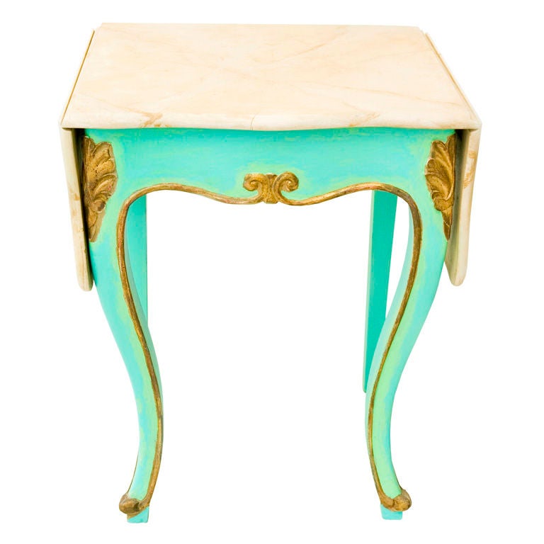 Drop Leaf Side Table with Faux Marble Top