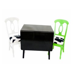 Vintage Black Drop Leaf Table with Cowprint Chairs