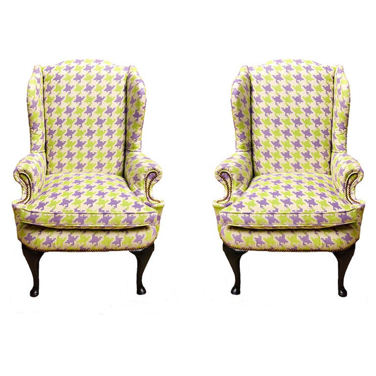 Two Vintage Gone Modern Wingback Chairs