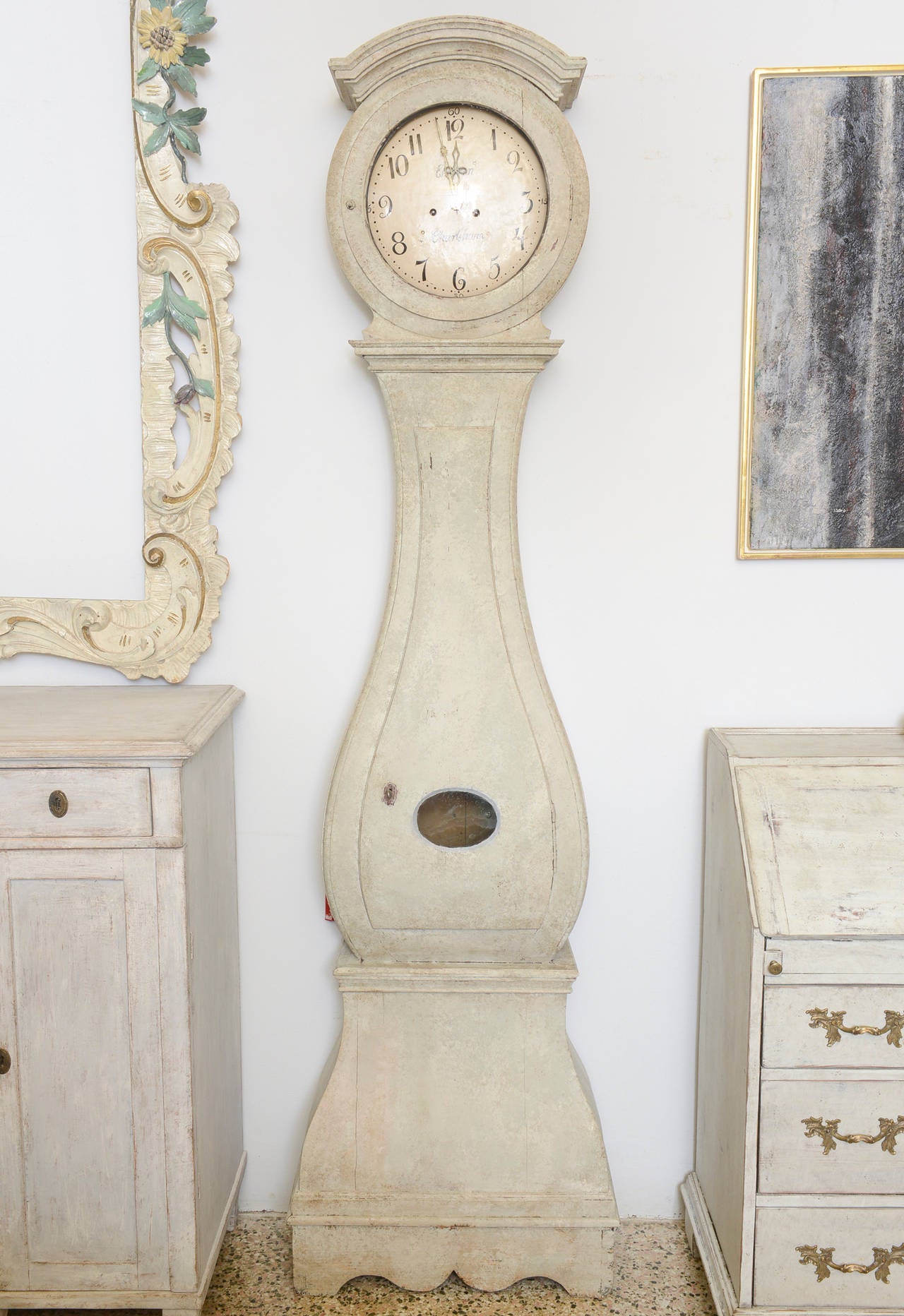 Gustavian Signed Unusual 19th Century Antique Swedish Long Case Clock